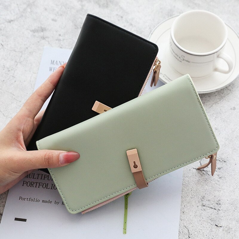 Korean Mori Ladies Thin Wallet Long Multi-function PU Wallet Simple Card Holder Zipper Buckle Coin Purse Clutch