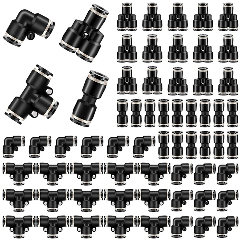 Push to Connect Fittings Air Line Pneumatic Fittings Kit 60 Pieces Quick Release Pneumatic Connectors Air Line Fittings: Default Title