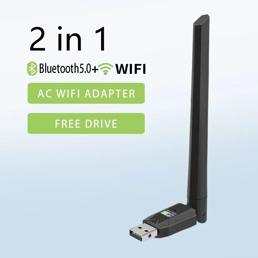 600Mbps USB Bluetooth 5.0 Wifi Adapter Dual Band 2.4G 5G Wi-Fi Dongle Antenna USB Ethernet Network Card Receiver for PC: WHITE