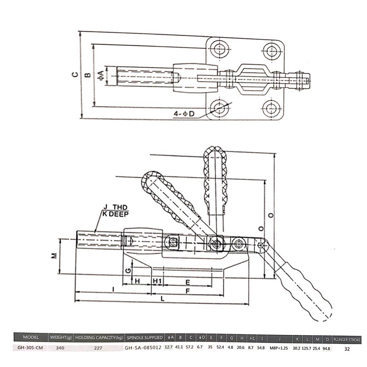 GH305C Toggle Clamp BRH 500 Lbs 32mm Plunger 227Kg Holding Capacity Push Pull Lifting Clamps