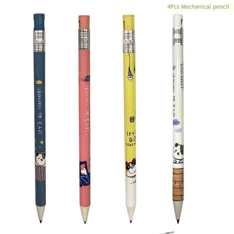 Cute Mechanical pencil Set 2.0mm 2B Drawing Writing Activity Pencil With Refill Office School Kawaii Stationery 4/27Pcs/lot: 4Pcs pencil F