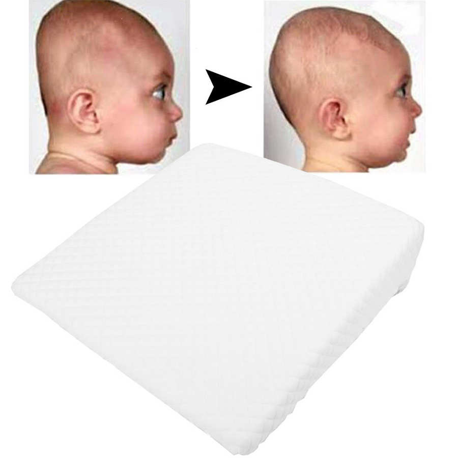 Hvid bassinet baby kile pude forhindre fladt hoved anti reflux hævet kolik pude pude