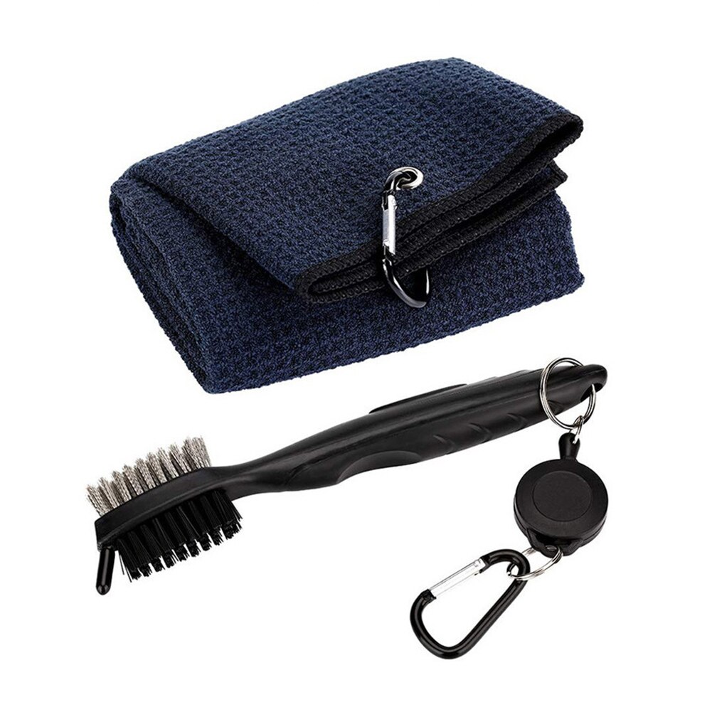 Golf Handdoek Borstel Tool Kit Met Club Groove Cleaner Intrekbare Verlengsnoer En Clip Golf Borstel: black