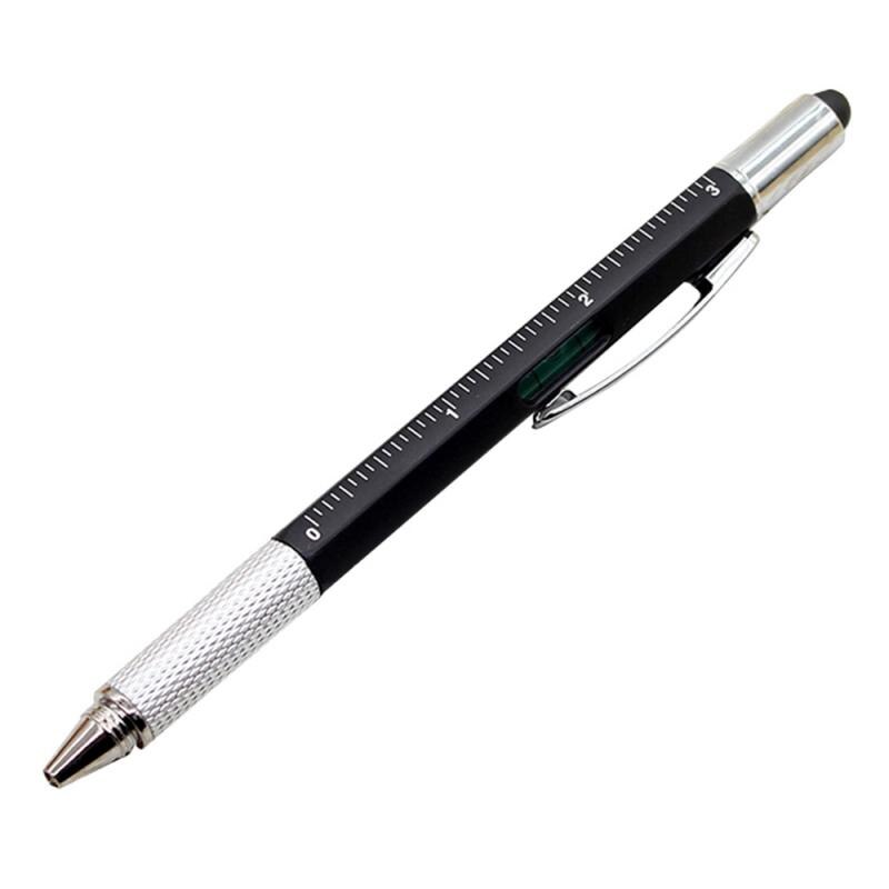 Bolígrafo destornillador de pluma todo en uno, regla nivel de burbuja con herramienta de escala superior, bolígrafo multifunción, papelería para escuela y oficina: black