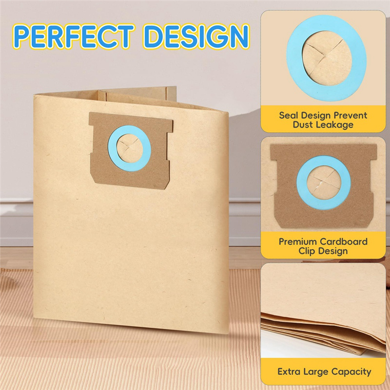 A52q- dxva 19-4104 reservdammsugningspåsar, 8- pack för 5 to våt-/torrdammsugare à 8 gallon, engångsdammsugningspåsar för verkstad, dammuppsamling