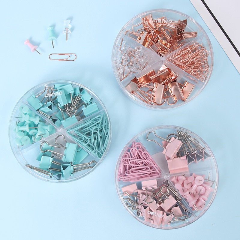 Coloffice Korean Metal Binder Clip Push Pin Paper Clip Set Color Students Business Stationery School Office Supplies