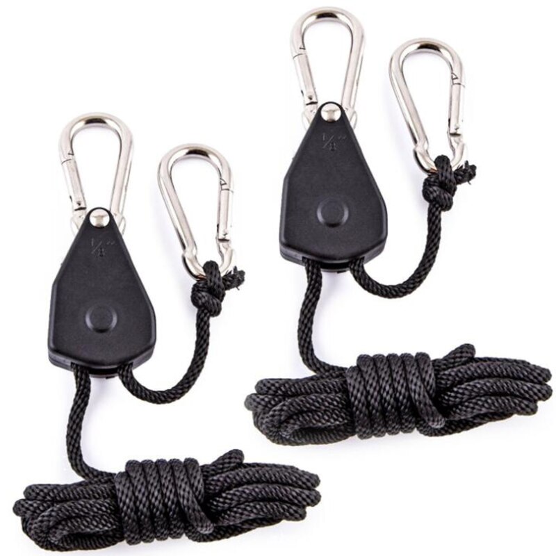 2pcs 1/8" Pulley Rope Ratchet Heavy Locking Hanger Lifting Lanyard For Tent Room Fan Grow Plant