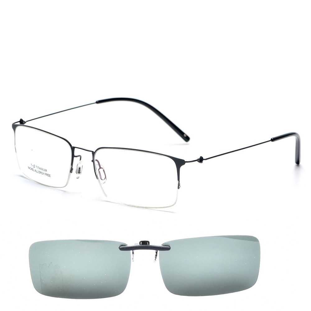 Titanium Brilmontuur Mannen met Gepolariseerde Zonnebril Clip-on Lichtgewicht Optische brillen oculos de grau brilmonturen