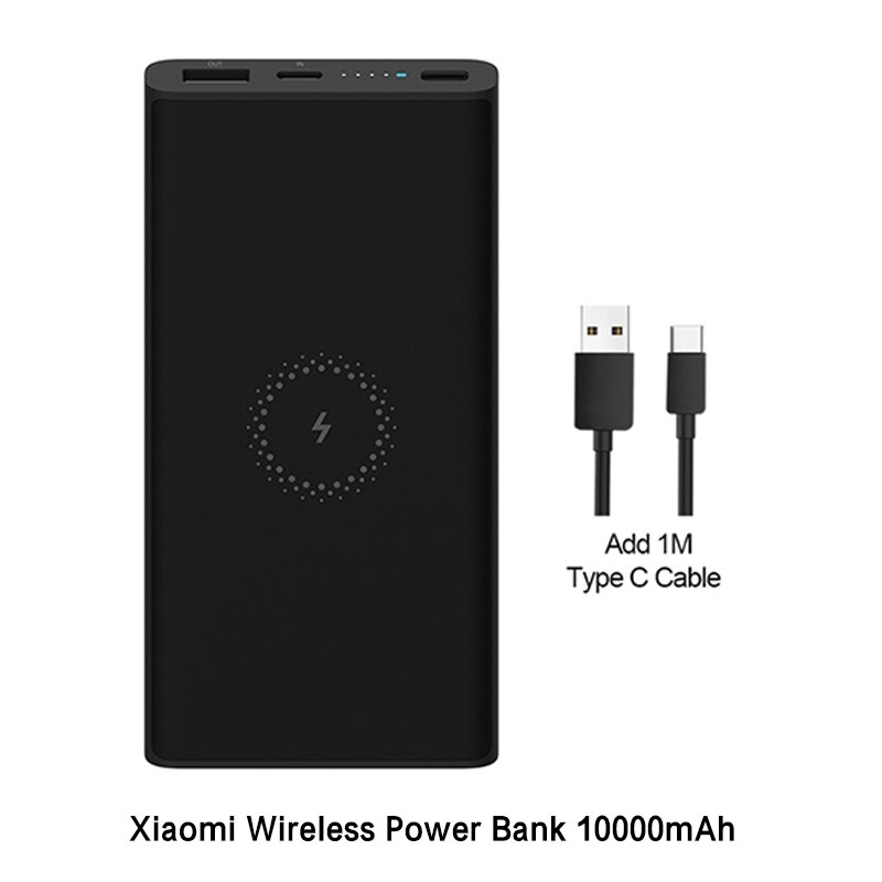 Xiaomi Wireless Power Bank 10000 mAh USB Type C Mi Powerbank Portable Qi Fast Wireless Power bank charger for Xiaomi iPhone: Black Add Type C