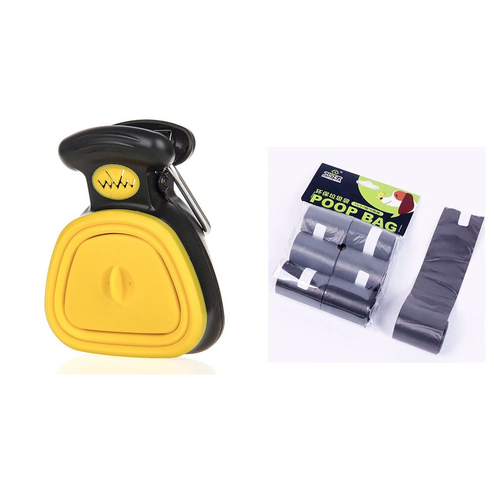 Portable Pooper Scooper, Expandable Dog Pooper Scooper with Carabiner Poop Scooper for Dogs with Dog Poop Scoop Waste Bag Refill: Yellow and Bag