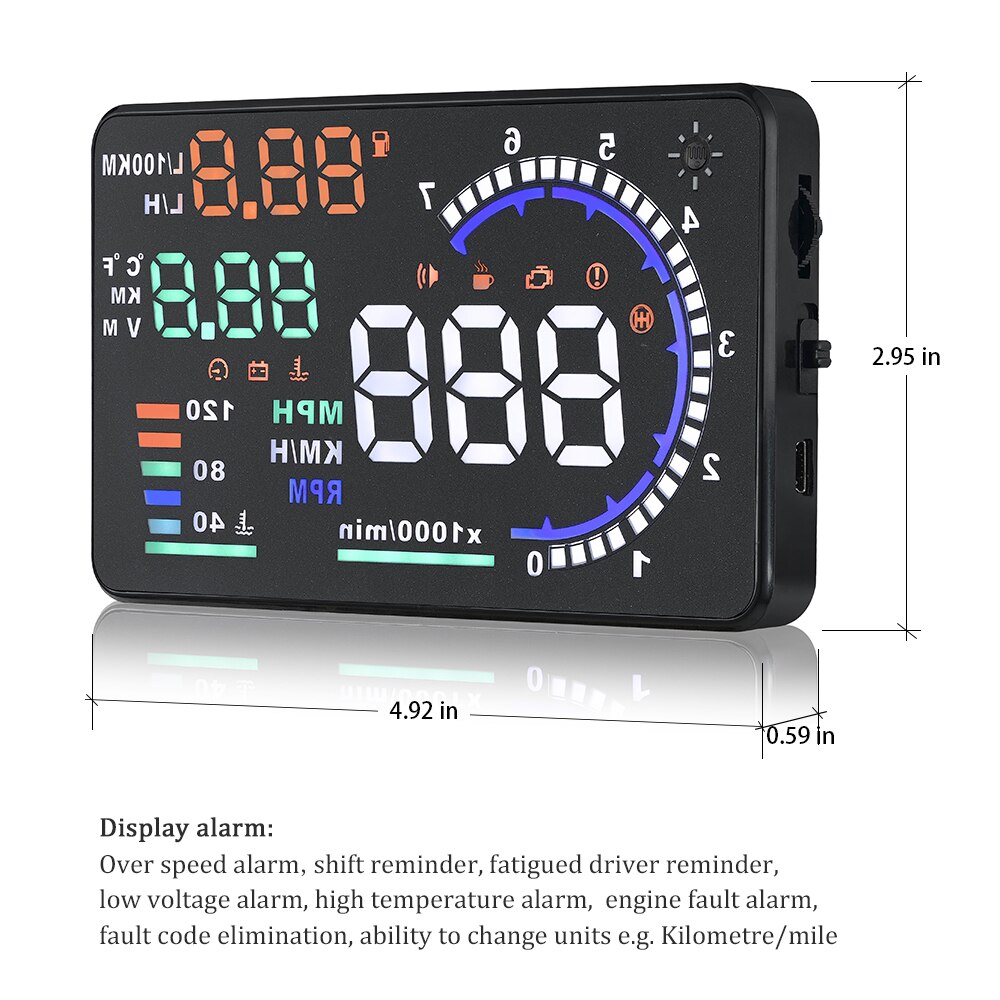 Pantalla Digital HUD A8 OBD OBD2 para coche, velocímetro Digital para parabrisas, proyector, alarma de fatiga, indicador OBD de velocidad de combustible, pantalla obd2