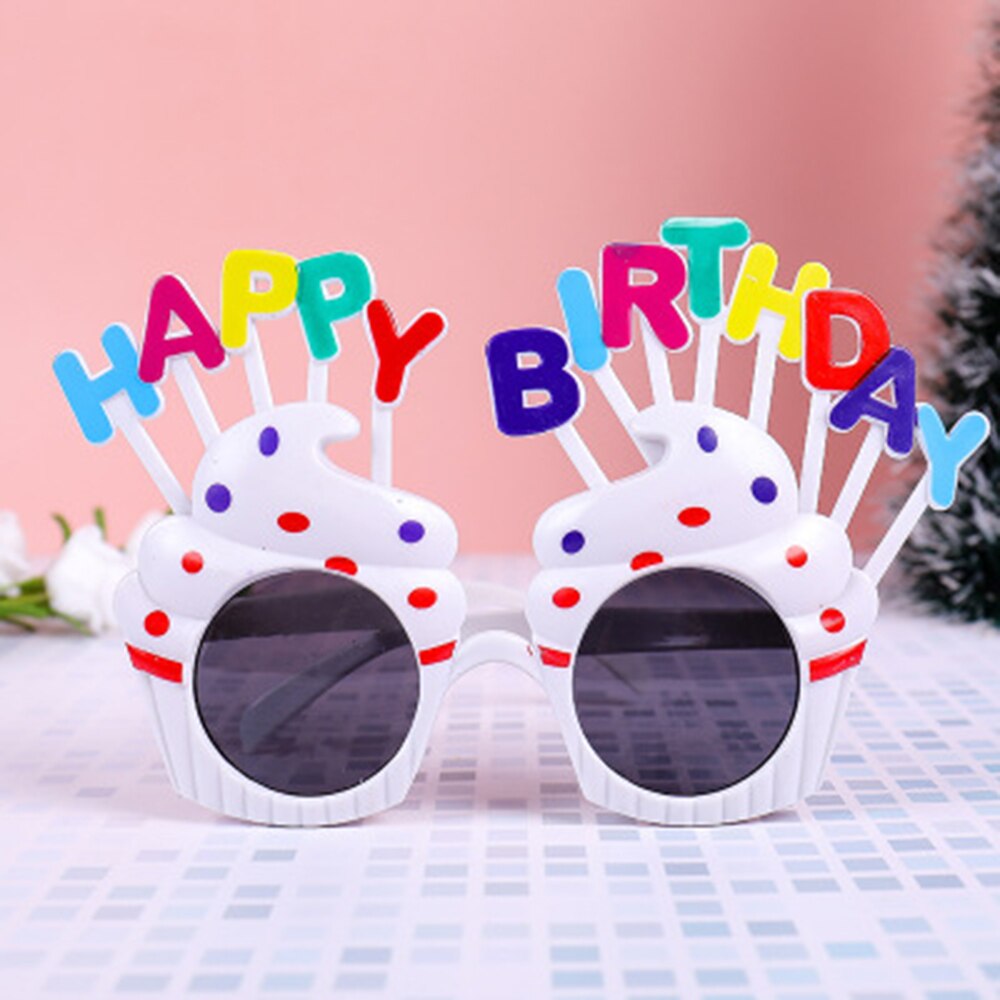 HATOSTEPED happy Birthday Party Eyeglasses Funny Eyewear Photo Props Happy Birthday Cream Cake Glasses Novelty Decoration: White