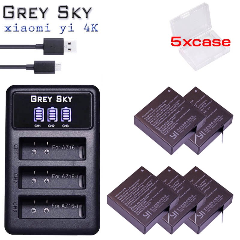 Batería de 1400mAh para Xiaomi Original Yi II Xiami yi 4k baterías + LED USB 3 ranuras cargador para Xiaoyi Yi Lite Cámara de Acción: charger and 5battery