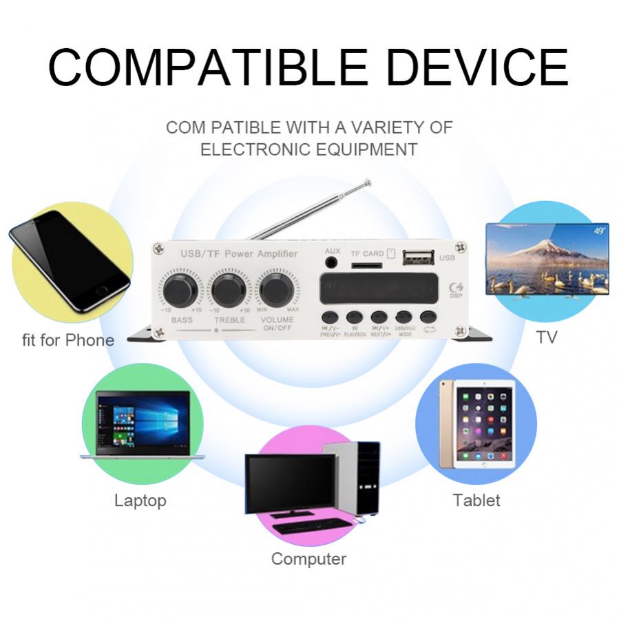 Bluetooth High Power Versterker 2 Kanaals Afstandsbediening Hifi Sound Versterker Auto Audio Sd Usb MP3 Aux Fm Radio Digitale speler