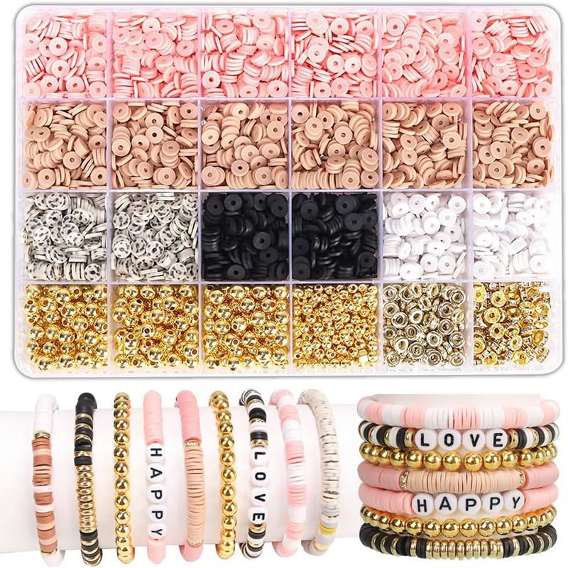 Kit de fabrication de bracelets en perles d'argile, Style bricolage, Kit de perles d'amitié avec lettres dorées pour la fabrication de bijoux, d'anniversaire pour femmes et adolescentes: Couleur or