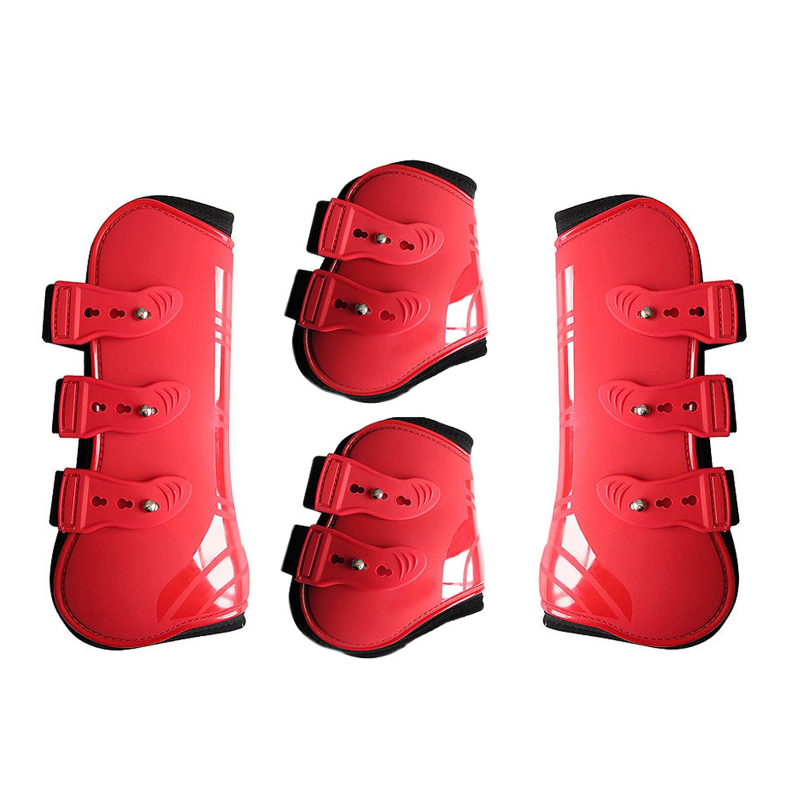 Horse Leg Boots Guard Equestrian Outdoor PU Leather Front Hind Adjustable Training Riding Protection Wrap Farm Brace Practical: Red M