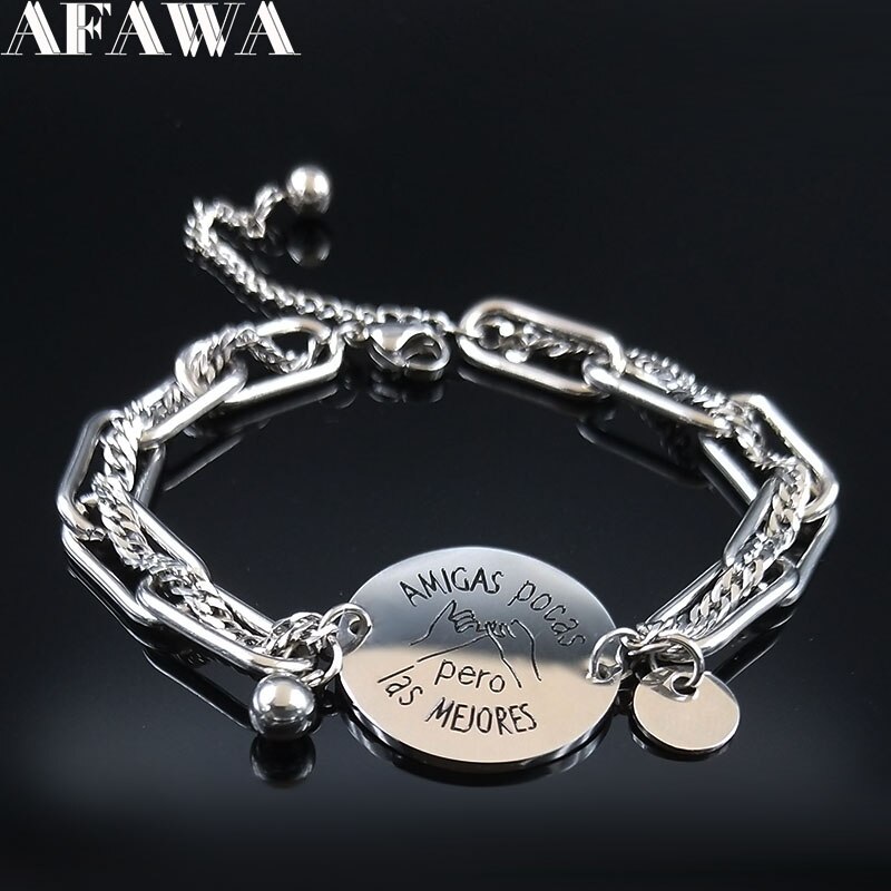 Juntas aomos la cana roestvrijstalen armband bedel beste vriend zilverkleurige kettingarmband sieraden pulseira feminina  b1827