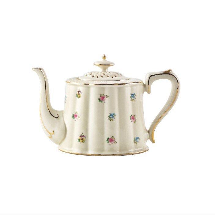 French Ceramic Coffee Cup Sets Saucers Teapot Palace Flower Tea Cups Hand Drawn Rose Butterfly Porcelain Coffee Mugs Drinkware: Floral pot