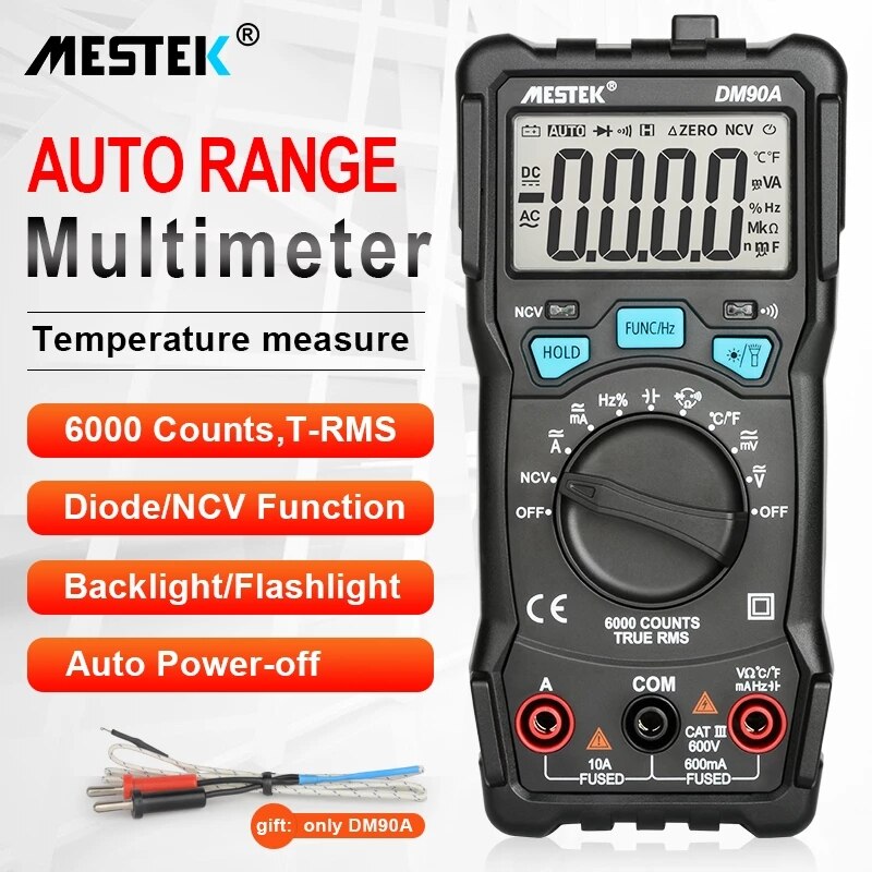 Digital Multimeter 6000 Counts AC/DC Ammeter Fuse Alarm Diode Volt Ohm Tester Meter Multimetro With Thermocouple LCD Backlight
