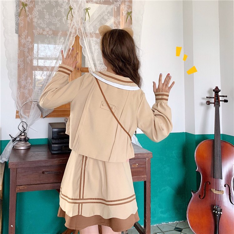 Estilo universitário conjunto de outono feminino 2020 novo estilo universitário estilo japonês casaco saia kawaii roupas doce lolita vestido