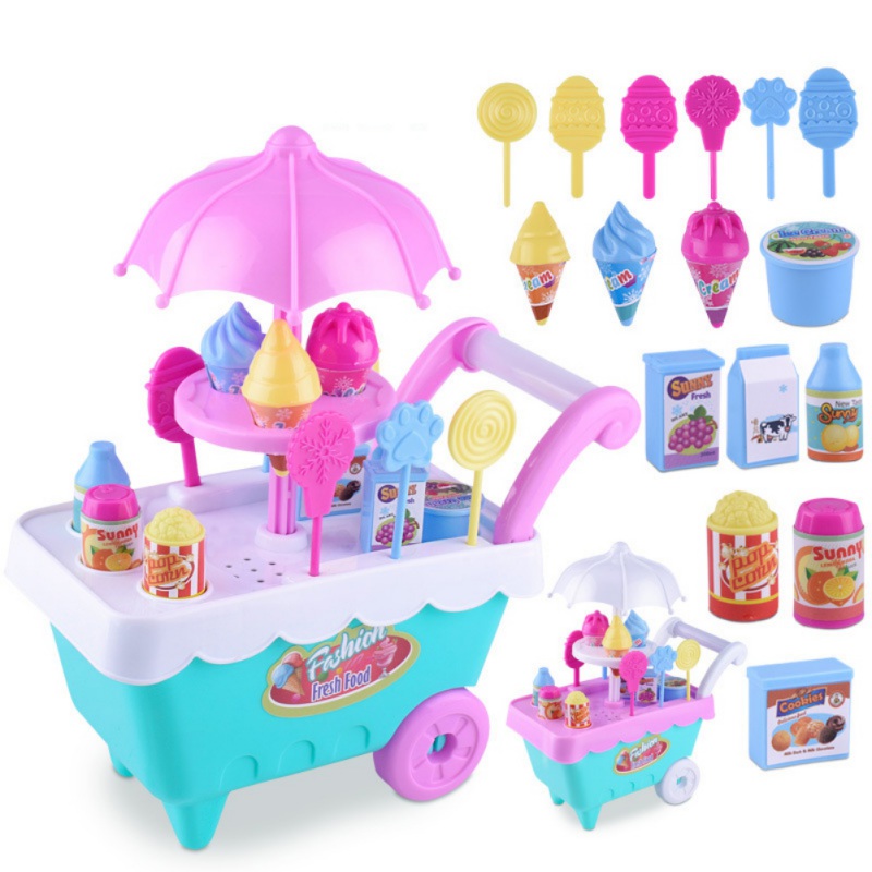 Pretend Play Toys Simulation Mini Ice Cream Candies Cart Pretend Play Educational Assembly supermarket Shopping Carts Toys