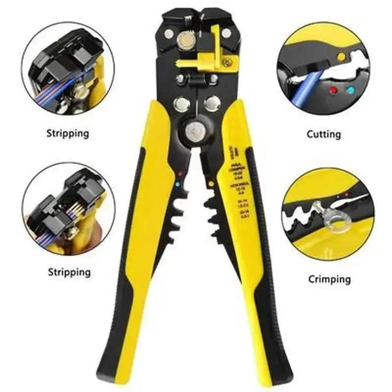Krympetang kabelkutter automatisk avisoleringstang multifunksjonell hurtigstrengtang krympetang terminal 0.2-6.0 mm²: Gul