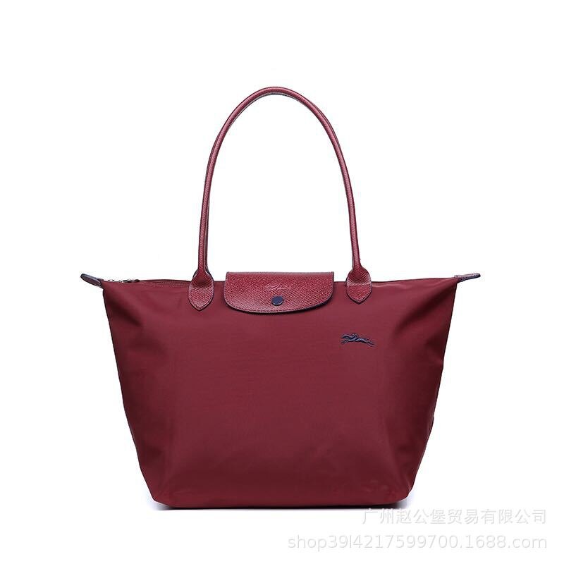 Sac à boulettes pliable en Nylon 70e anniversaire, fourre-tout brodé au poignet, grand et moyen, sac à bandoulière en cuir Portable: Red wine