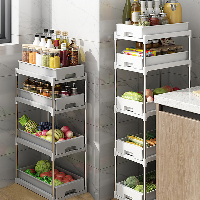 Estante de almacenamiento para encimera de cocina, cajones deslizantes de acero inoxidable, bandeja de armario, caja de especias, organizador debajo del fregadero