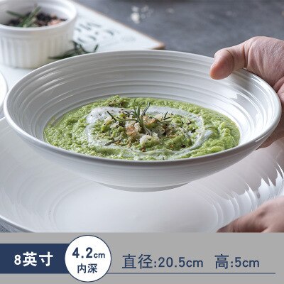 Salad deep disk Nordic style solid color striped dish tableware simple ceramic plate household: 8 inches
