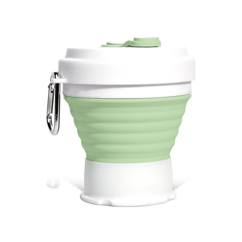 Taza de café de viaje plegable de silicona, plegable, para acampar, con tapas, juego de tazas expansibles para senderismo y Camping: Green