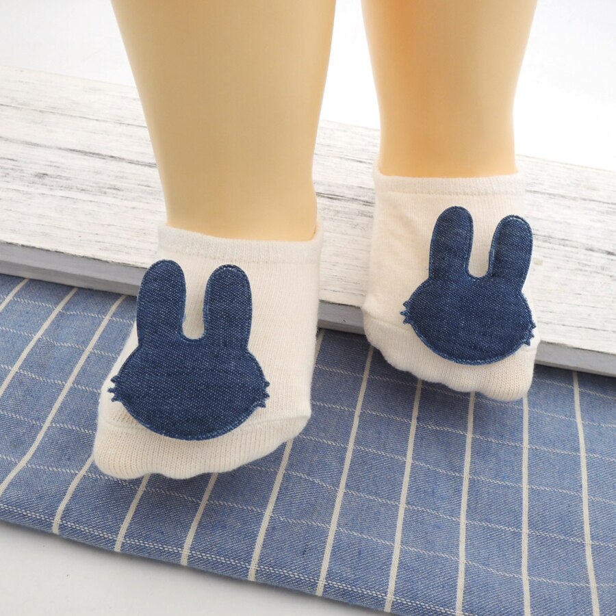 Nieuwe babysokjes in jeansstijl, schattige konijntjesvorm, unisex babysokjes, geboren babysokjes voor jongens,  bb06