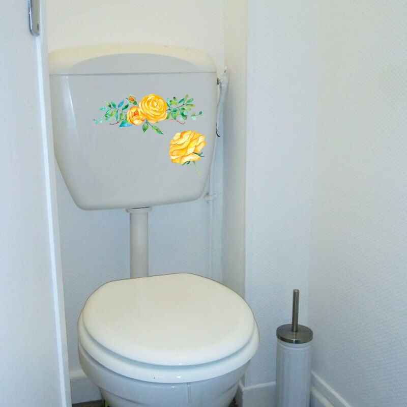 Zttzdy 23.6*18.2cm gele rozenbloem persoonlijkheid muurdecoratie thuis toiletbril stickers  t2-0667