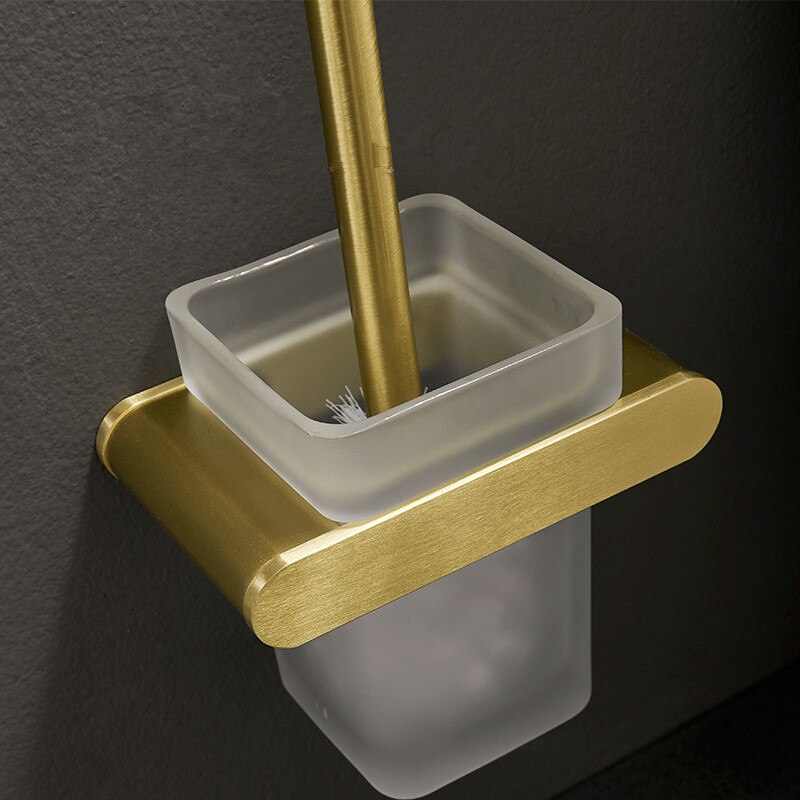 Toiletbørsteholder sæt aluminium børstet guld toiletbørsteholder rengøringsværktøj til badeværelset vægmonteret sømstanset