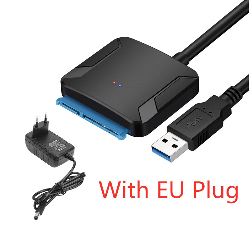 USB 3.0 To SATA Convert Cable Support 2.5"/3.5" External SSD HDD Adapter Hard Drive 22pin Sata III To USB3.0: with EU Plug