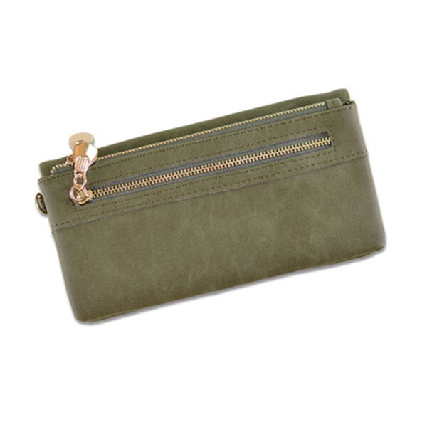 Billeteras de mujer, billetera de cuero de la PU de de señora con doble cremallera bolso de mano de día monederos chicas bolso portátil bolsos femenina: army green