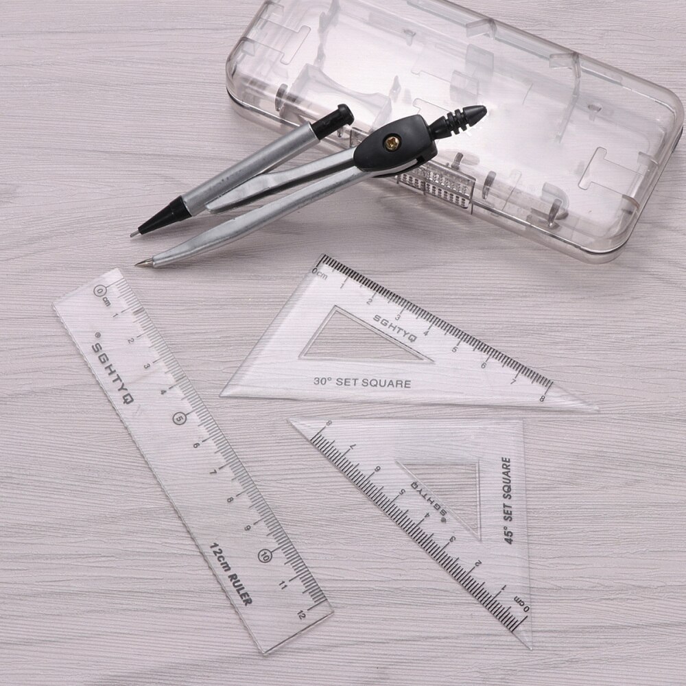 Compasses Set Geometry Drawing Tool with Protractor Divider Ruler Pencil Lead Eraser