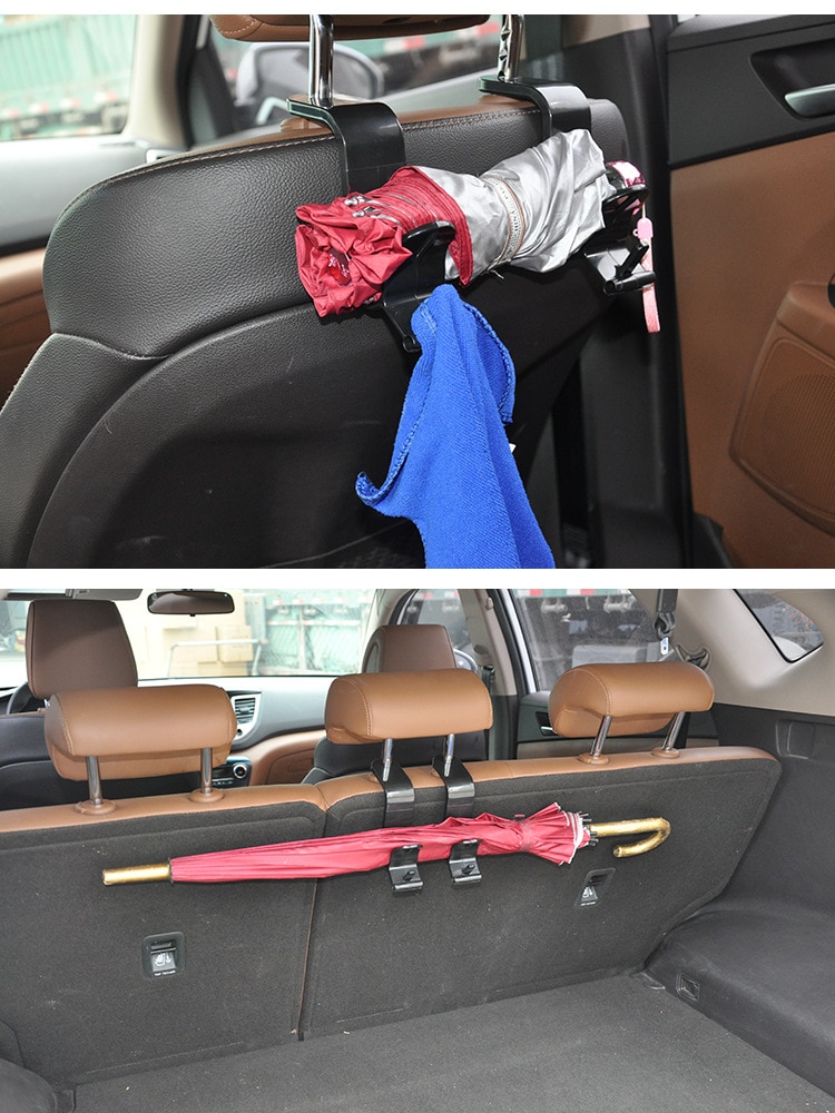 2pcs Car Suv Seat Back Hook Hanger Organizer Headrest Holder Backrest Hook 20kg Load-bearing For Umbrella Handbag Towel