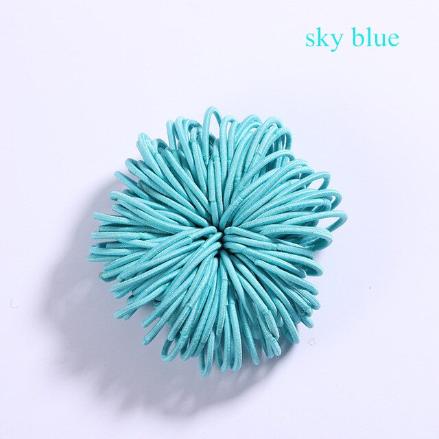 100 unids/lote Color caramelo chicas de Nylon 3CM bandas de goma de la seguridad de los niños elástico bandas de pelo de cola de caballo titular Niños Accesorios para el pelo: Azul cielo