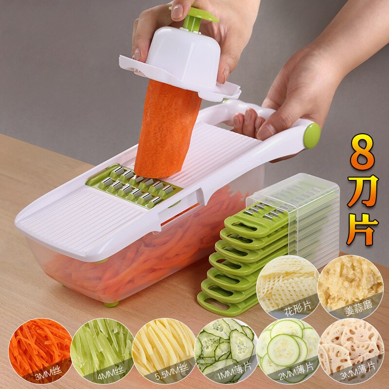 Handleiding Groente Cutter Slicer met 8 Rvs Verwisselbare Messen Ui Aardappel Dunschiller Wortel Rasp Dicer