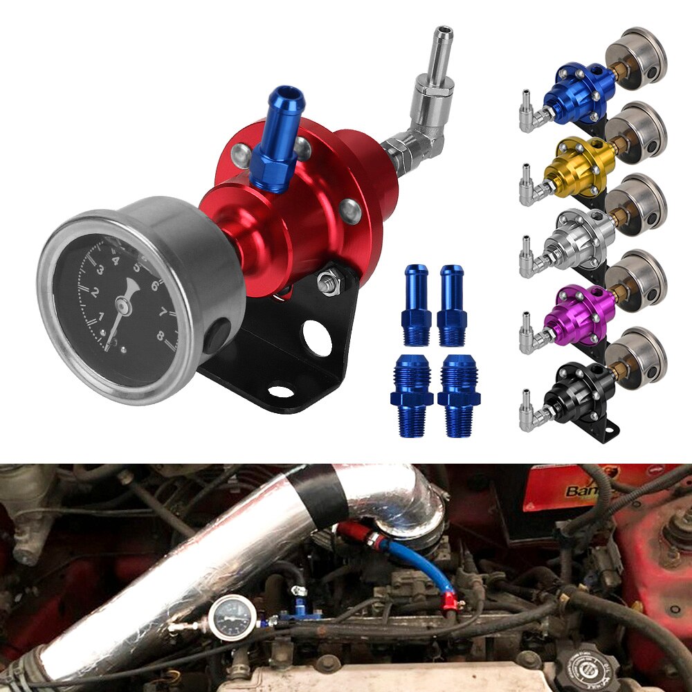 7 Colors Vehicle Refitting fuel Supercharger Aluminum with Gauge Kit Universal Adjustable Fuel Pressure Regulator