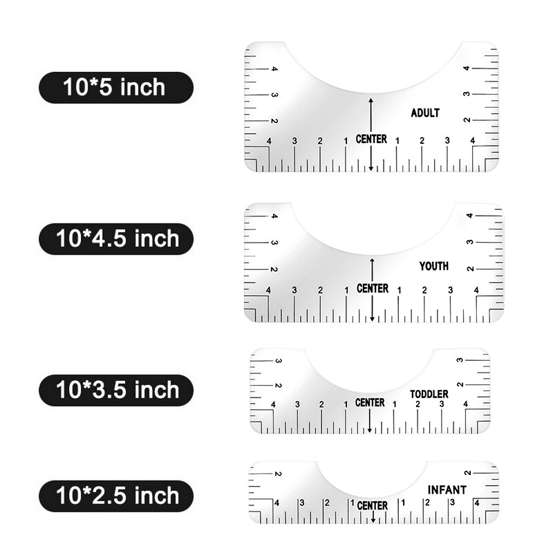 Règle de T-Shirt en vinyle, 4 pièces, motifs par Sublimation sur T-Shirt, Guide des tailles