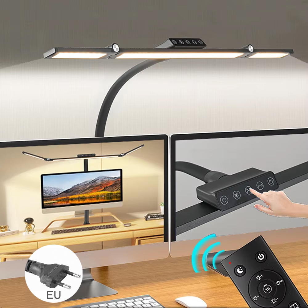 Home Office LED-bureaulamp Dubbele kop Steoless dimmen Oogverzorgende leeslampen 3-kleurmodus Flexibele verstelbare pc-tafellampen: Beige