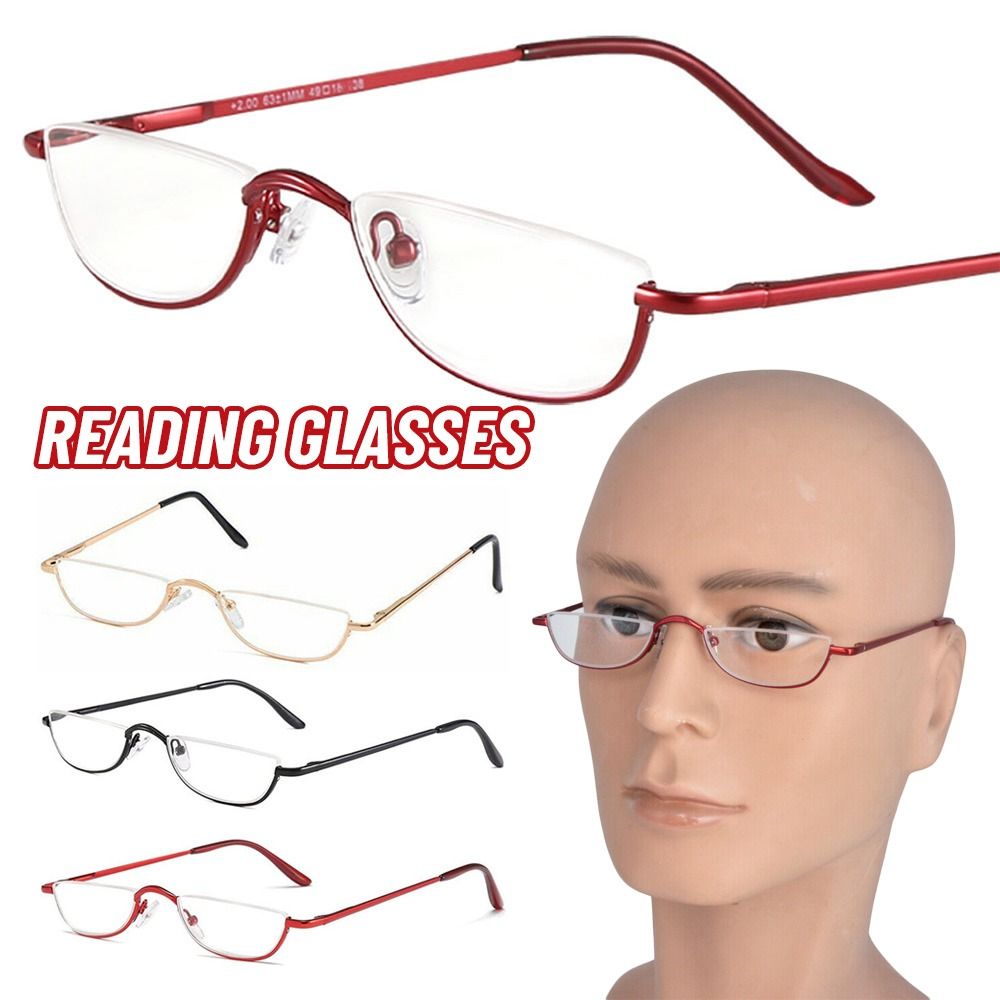 + 1.00 ~ + 4.0 Unisex Leesbril Veerscharnier Metalen Half Moon Leesbril Ultra Lichte Hars Brillen Half frame Glazen