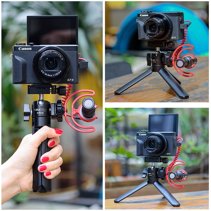 Urig u-pod portátil vlogs soporte de mesa mango trípode para Sony/Canon cámara sin espejo con zapata fría para micrófono