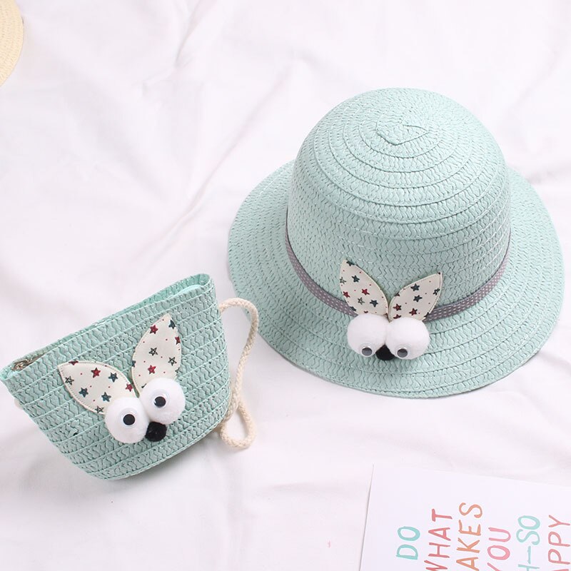 Zomer Baby Bloem Ademend Strohoed Met Handtas Tassen Kids Hoed Jongen Meisjes Zonneklep Uv-bescherming Panama Hoed gorras: 2-blue