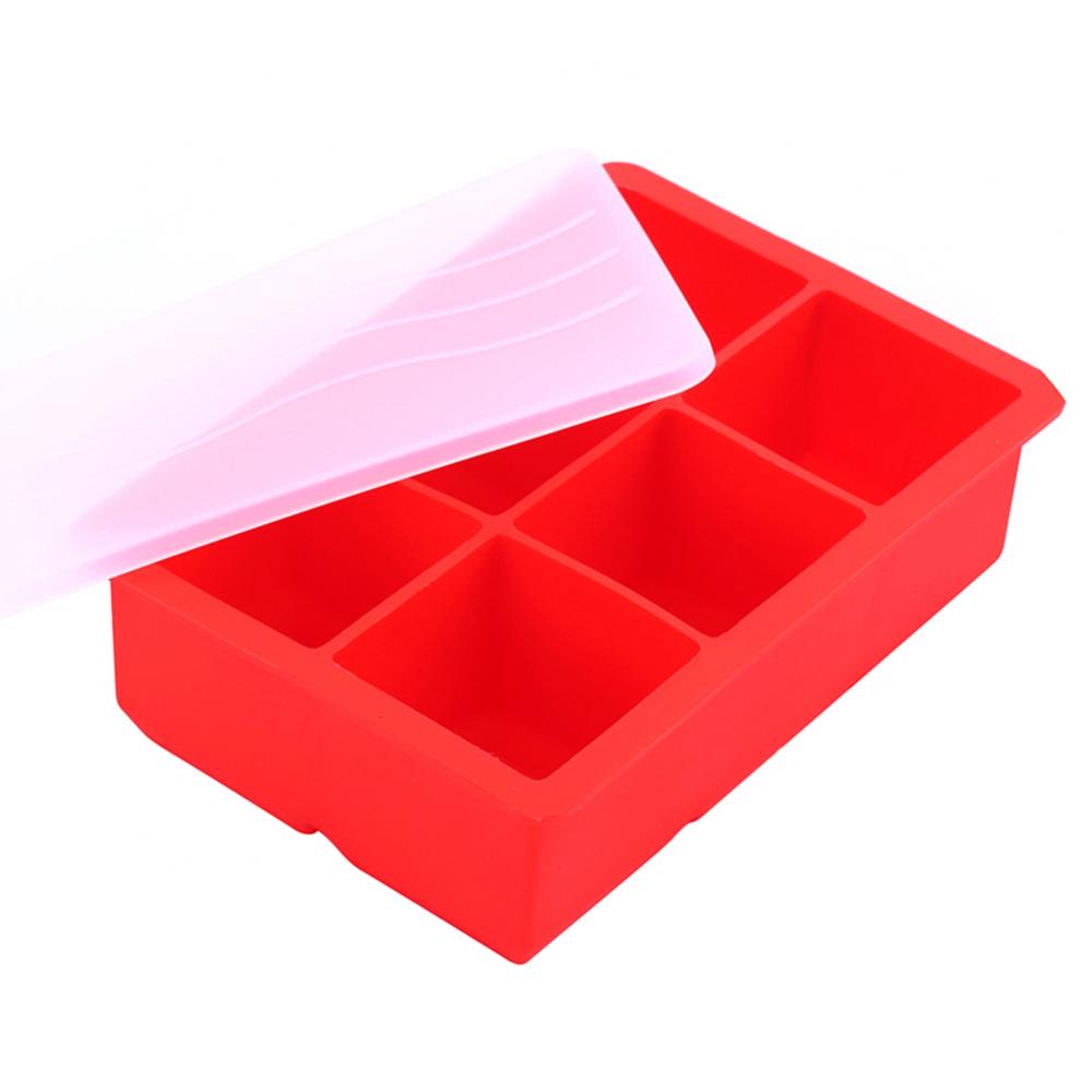Bandeja cuadrada de silicona para cubitos de hielo de grado alimenticio, contenedor de moldes con tapa, molde congelador grande, suministros para bares y fiestas, 6 rejillas