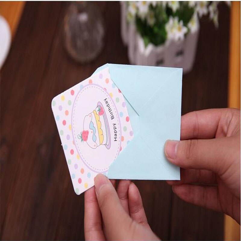 24pcs Mini Kawaii Greeting Card Birthday Love Writing Blessing Cards Festival Simple Paper Card+Envelop 7*7cm Cartoon Cards