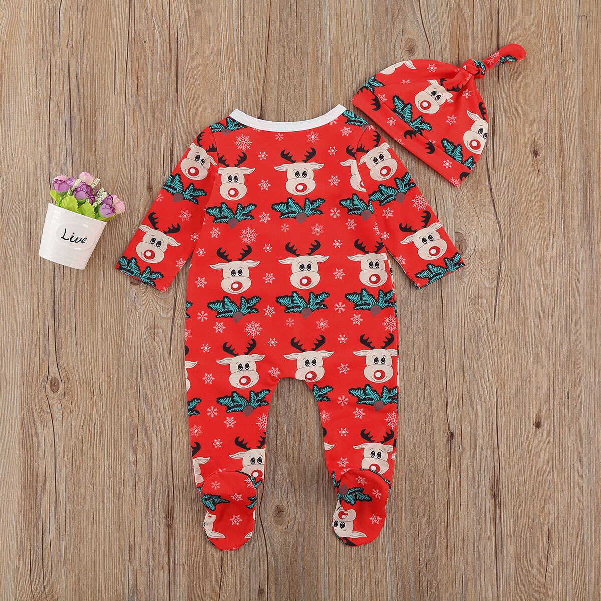 Neugeborene Baby Mädchen Jungen Infant Weihnachts Romper Hut Cartoon Deer Drucken Langarm Footies Overall Neue Jahr Festliche Kleidung