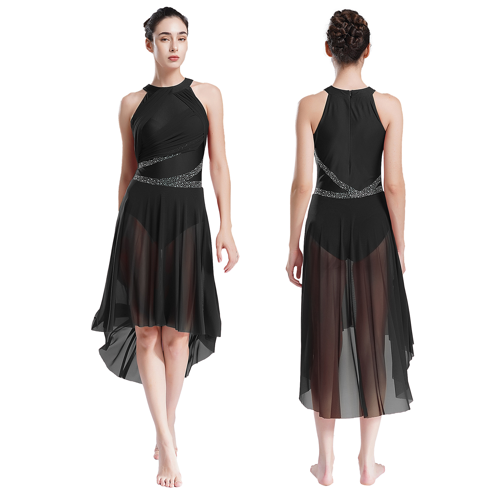Customisable-Women's Black High Neck DanceWear Dance Dress Performance Wear main image 1