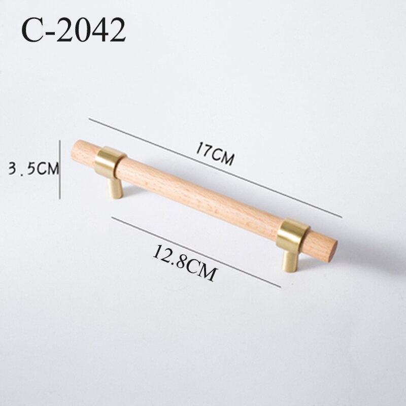 Naturalne drewno + mosiądz T bar klamki robić drzwi amerykańskie stylowe meble drewniany uchwyt szuflady ciągnie gałki i uchwyty szafek kuchennych: C-2042-128